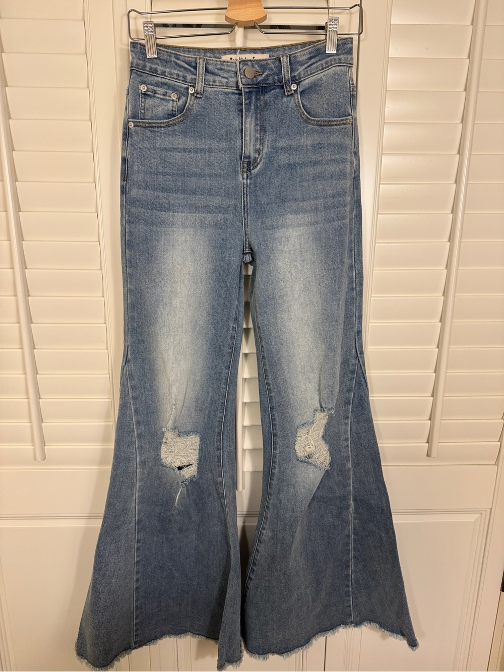 Three Bird Nest Light Blue Distressed Flare Jeans